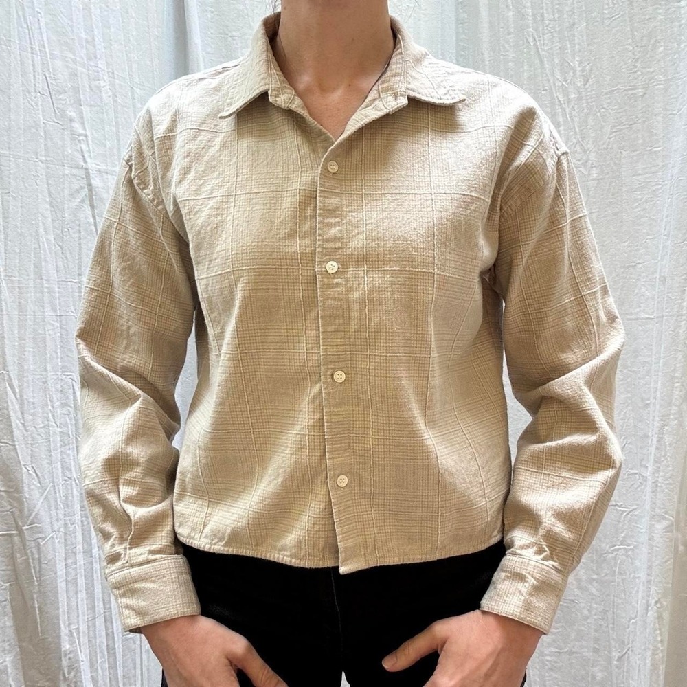 Tuckernut Tan Plaid Button Up Cotton Flannel Small Warm Fall Autumn School